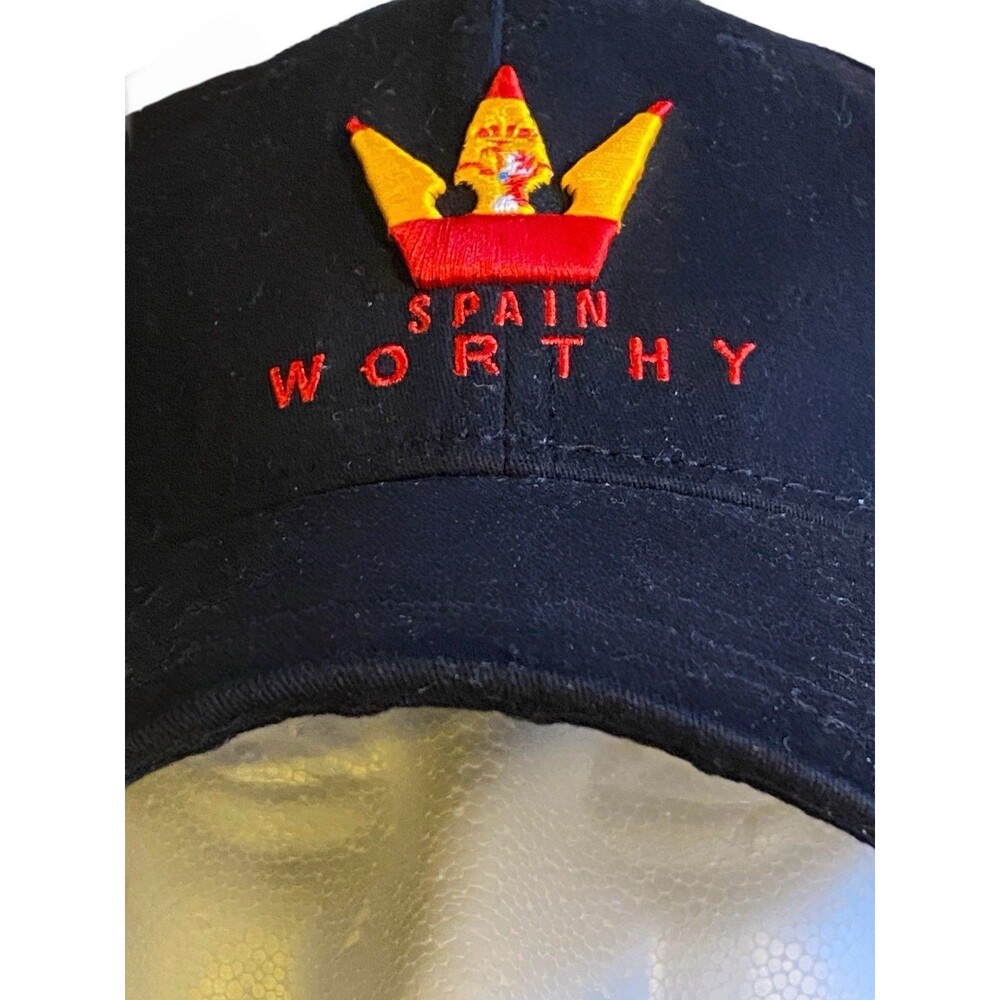 NWT Worthy Spain Embroidered Black Baseball Trucker Adjustable Strap Back Cap